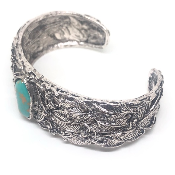 Tibetan Silver Wide Cuff Bracelet with Turquoise - Picture 5 of 11